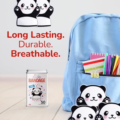 BioSwiss Bandages, Panda Shaped Self Adhesive Bandage Set, Latex Free, Sterile Wound Care, 50 Count - size: 50-Count Tin, style: Panda