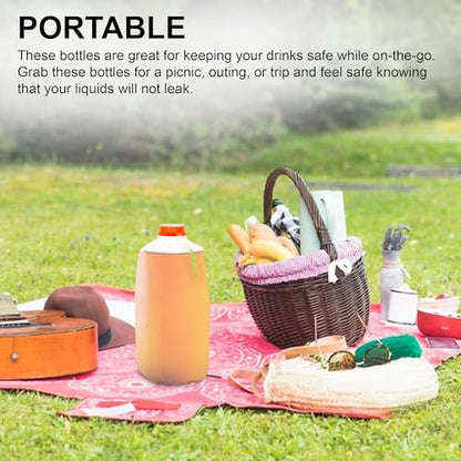 MT Products 64 Oz HDPE Plastic Juice Bottles with Orange Tamper Evident Caps Set of 6 Bottles and 6 Caps - Made in The USA