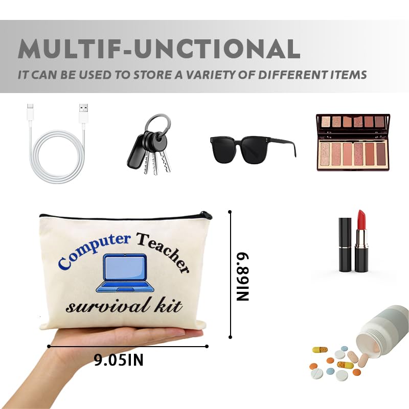 Computer Teacher Survival Kit Funny Computer IT Programmer Teachers Makeup Bag Gift Travel Toiletry Zipper Pouch Software Engineer Eductors Birthday Retirement Christmas Gift - color: Computer Teacher