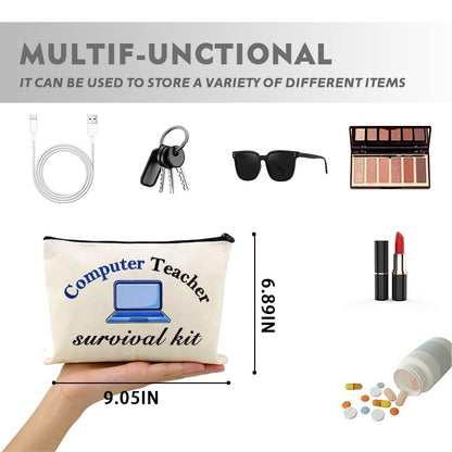 Computer Teacher Survival Kit Funny Computer IT Programmer Teachers Makeup Bag Gift Travel Toiletry Zipper Pouch Software Engineer Eductors Birthday Retirement Christmas Gift - color: Computer Teacher