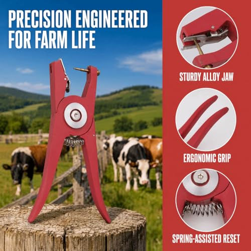 Alloy Livestock Ear Tag Applicator Pliers, 9.06 in Red Animal Tagging Tool for Cattle Pigs Goats Sheep