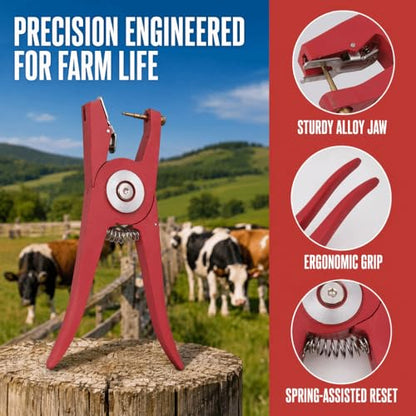 Alloy Livestock Ear Tag Applicator Pliers, 9.06 in Red Animal Tagging Tool for Cattle Pigs Goats Sheep
