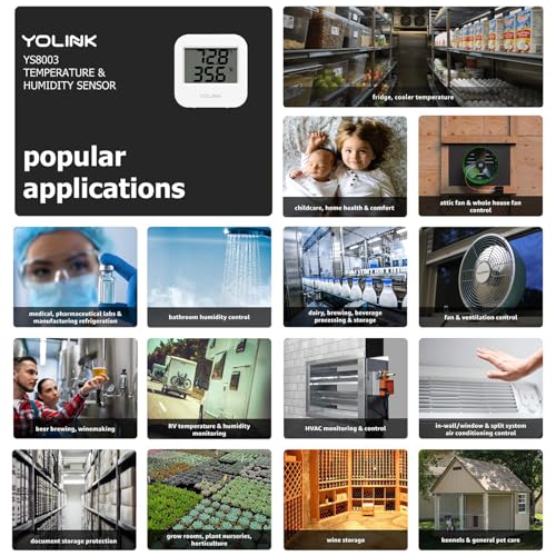 Smart Temperature Humidity Sensor Works w/Alexa IFTTT, 1/4 Mile Super Long Range Wireless Digital Hygrometer Indoor Thermometer Humidity Meter Temperature Humidity Monitor Sensor -YoLink Hub Required