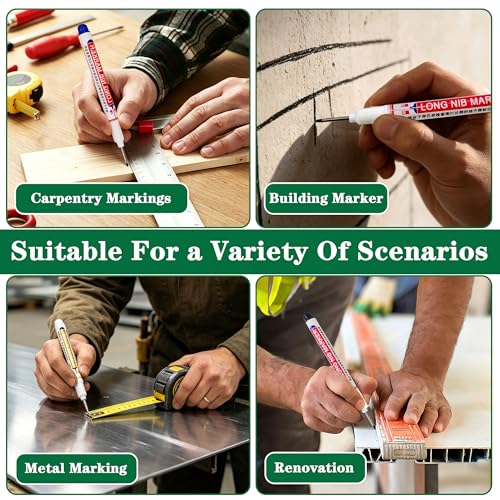20 Pcs 20mm Long Nib Marker Long Head Deep Hole Marker Pens Deep Reach Permanent Paint Markers Marking Pen for Metal Drilling Construction Carpenter（Green） - color: Green