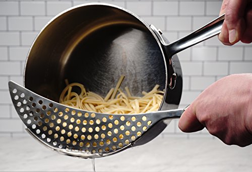 RSVP International Endurance Collection Pierced Crescent Pot Strainer, 14x75x2x75", 18/8 Stainless Steel - size: 14.75x2.75"