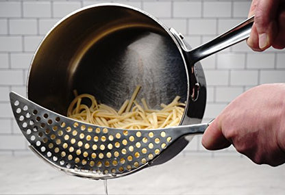 RSVP International Endurance Collection Pierced Crescent Pot Strainer, 14x75x2x75", 18/8 Stainless Steel - size: 14.75x2.75"