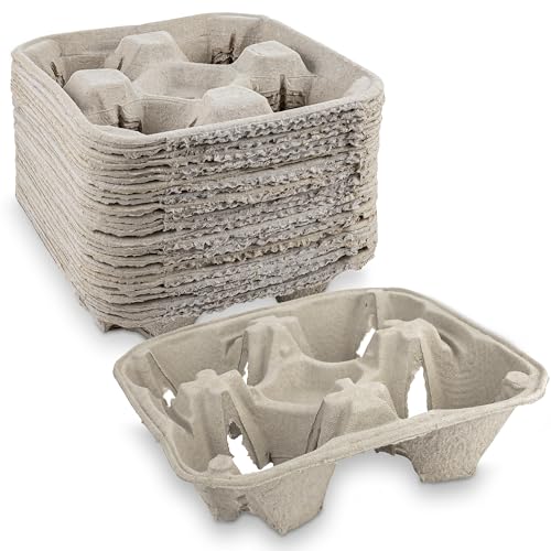 MT Products Pulp Fiber 4 Cup Drink Carrier 8-32 oz. - Drink Holder for Delivery - Pack of 25