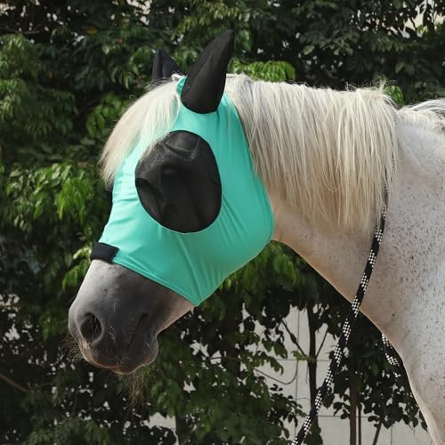 Stretchy Horse Fly Mask with Ears, Large Eye Space Green Full - color: Green, size: Full