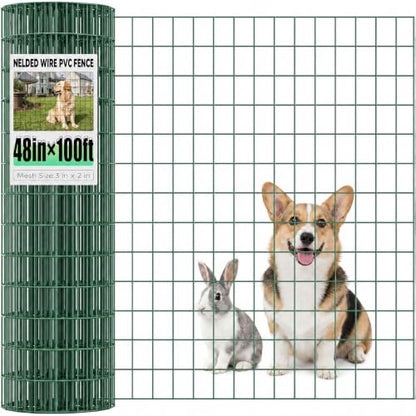 PVC Coated Welded Wire Fence 48 Inch x 100 Foot, 2 Inch x 3 Inch 16GA Green - color: Green, size: 48"×100'