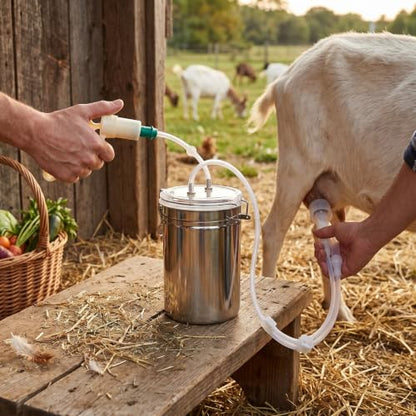 Manual Goat Milker, Suction Control, 2L Stainless Steel