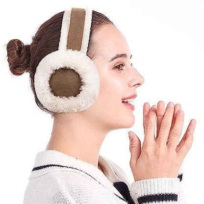 MaxW Wool Ear Muffs for Winter Women Men Fluffy Earmuffs Soft Cozy Ear Warmers Outdoor Ear Covers for Cold Weather - color: A-dark Chestnut