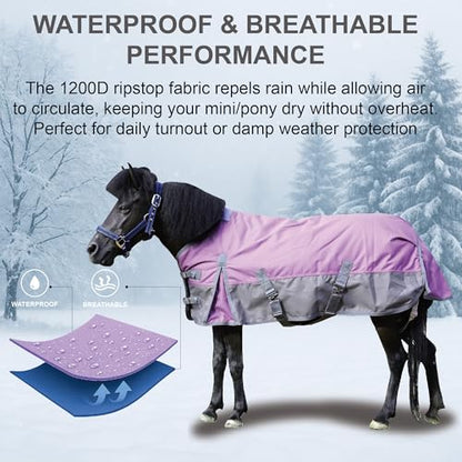 1200D Mini/Pony Horse Blanket, 200g Waterproof Winter Turnout - size: 60"