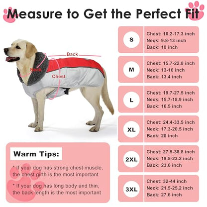 Petglad Dog Coat, Waterproof Ripstop Dog Winter Jacket with Leash Hole, Reflective Adjustable Warm Pet Fleece Snow Sweater for Small Medium Large Dogs - Red, S - color: Red, size: S