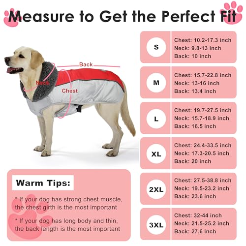 Petglad Dog Coat, Waterproof Ripstop Dog Winter Jacket with Leash Hole, Reflective Adjustable Warm Pet Fleece Snow Sweater for Small Medium Large Dogs - Red, XL - color: Red, size: XL