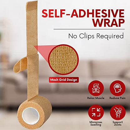 HEALQU Self Adhesive Bandage Wrap – 4" x 5 Yard, 12 Rolls Cohesive Tape for Athletic & Sports - Self Adherent Medical Tape, Flexible, Waterproof Elastic Bandages for Wrist & Ankle Vet Wrap for Dogs - size: 4 Inch Box of 12