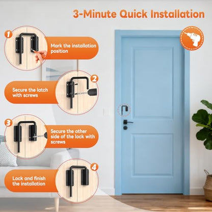 Upgraded Sliding Door Loop Lock, Gate Latches, Black-2PCS - color: Black-2PCS
