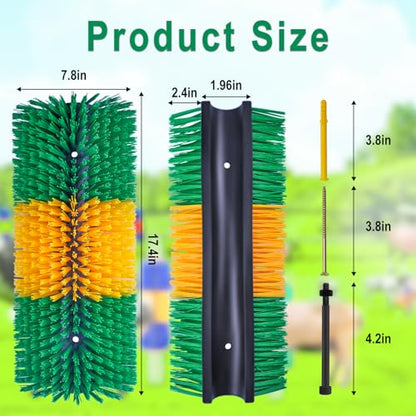 2PCS Livestock Scratching Brush, Goat Scratcher Post with Cleaning Brush, Grooming and Massage Brushes for Horse Cow Sheep, Animal Itch Relief and Back Scratcher - color: Green