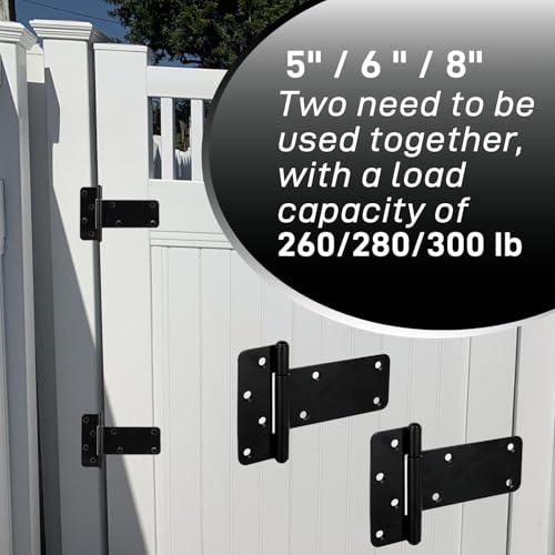 2 Pack 5” Heavy Duty Gate Hinges,260 Lbs Capacity Black Door Hinges | T Gate Hinges, Wrought Hardware for Wooden Fences, Barn Door, Screws Included (5 inches - 2 Pack) -Patent Pending - size: 5 inches - 2 Pack