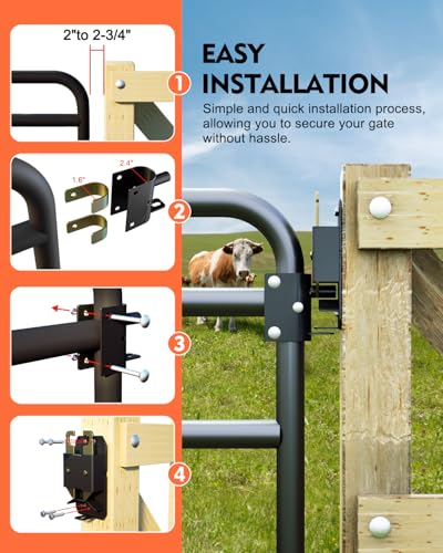 2 Way Farm Gate Latch, 2PC Heavy-Duty Lockable Fence Latch with Self-Locking Nut, Black Livestock Gate Latch Compatible with Pastures, Stables, Ranches, Horse Corrals,Farms - size: 2PC