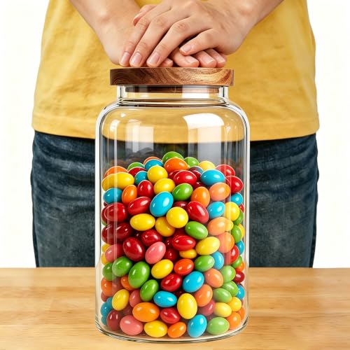 2-Pack Large Glass Jars with Wooden Lids, 95oz Flour Containers - color: 2-Pack-95 oz