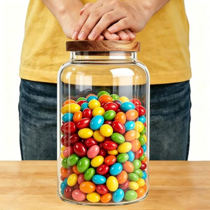 2-Pack Large Glass Jars with Wooden Lids, 95oz Flour Containers - color: 2-Pack-95 oz