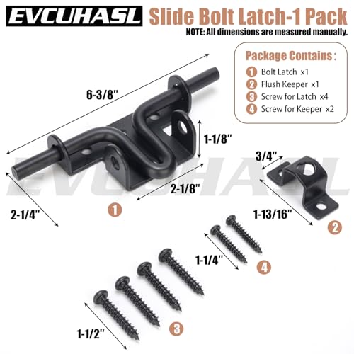 Slide Bolt Gate Latch with Padlock Hole, Heavy Duty Sliding Bolt Door Lock Hardware for Wooden Fence, Shed Gates, Barn Doors, Backyard Gate, Bolt Latch with Black Finish, 1 Pack