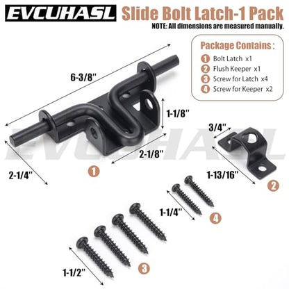 Slide Bolt Gate Latch with Padlock Hole, Heavy Duty Sliding Bolt Door Lock Hardware for Wooden Fence, Shed Gates, Barn Doors, Backyard Gate, Bolt Latch with Black Finish, 1 Pack
