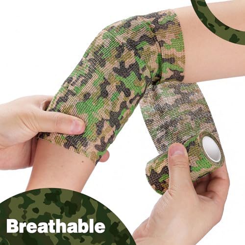 AZEN 12 Pack Camo Self Adhesive Bandage Wrap, 3" X 5 Yards Elastic Cohesive Bandage Wrap, Athletic Tape, Tattoo Tape Wrap, Vet Wrap, Ankle Tape (Camo) - color: Camo, size: 3IN - 12Pack