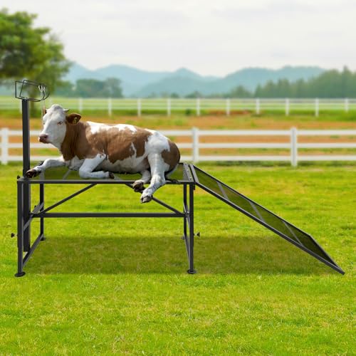 Metal Trimming Stand for Sheep Goat Milking Stand with a Ramp Livestock Stand with Adjustable Head Piece and Legs