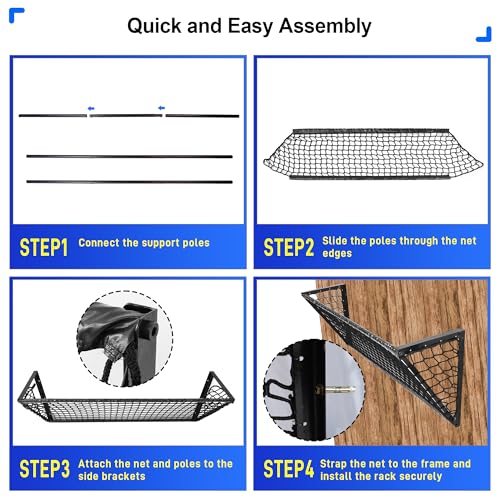 Upgraded Hay Feeder for Goats with Net, 63Inch Long Wall Hay Rack with 50Gallon Large Capacity, Blanket Hay Holder, Heavy Duty Metal Livestock Feeders Frame with Hay Net Side for Horses Farm Sheep