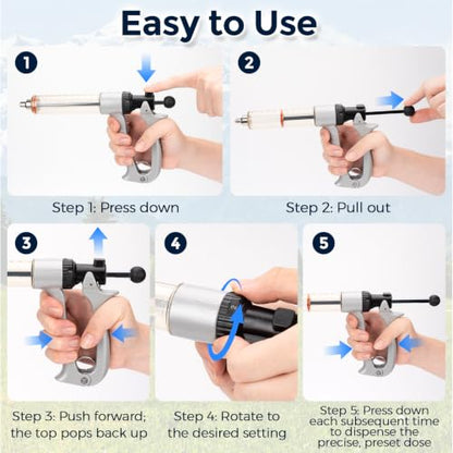 50 mL Semi-Automatic Repeating Livestock Syringe Gun, 5-Gear Adjustable
