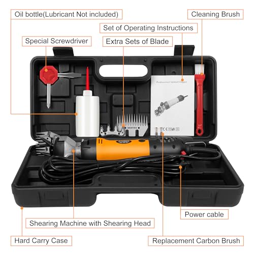 BEETRO 500W Electric Professional Sheep Shears, Animal Grooming Clippers for Sheep Alpacas Goats and More, 6 Speeds Heavy Duty Farm Livestock Haircut, with an Extra Set of Blades - size: Two sets of blade