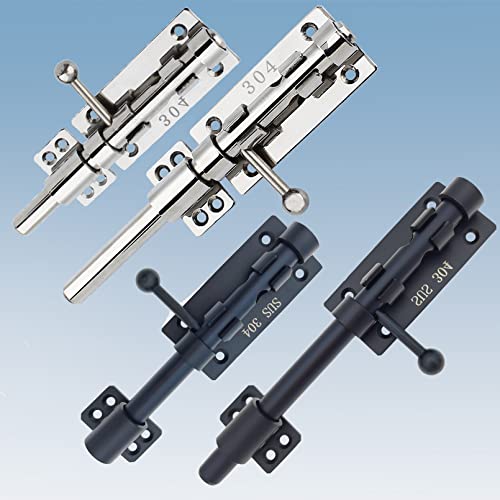 8in Slide Bolt Gate Latch 304 Stainless Steel Barrel Bolt Latch Heavy Duty Door Security Lock Thickened Door Latches Hardware with Mounting Screws for Barn Fence Shed Basement - color: 8in Silver