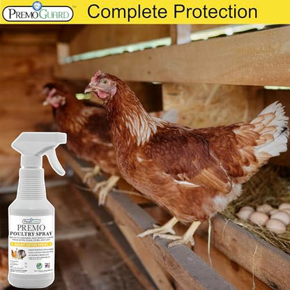Premo Guard Natural Poultry Spray – Kills Scaly Leg Mites, Fleas, & Lice | Chicken, Duck, Geese Pests, Spray Directly on Birds and Coops, Natural Plant Based Oils, Control & Prevention - size: 16 oz