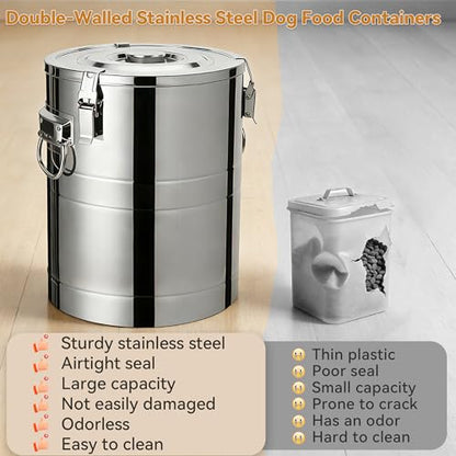 Newget 35 lb Stainless Steel Dog Food Storage Container with Scoop - size: 35 lb