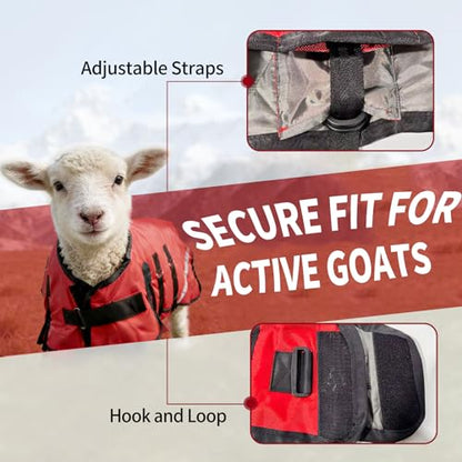 Goat Winter Blanket, Thicken Warm, Waterproof Goats Jacket, with Belly Wrap Adjustable Cold Weather Coat for Goats, Sheep, Calf, Pets&Livestock (Red, S)