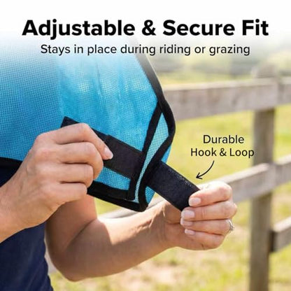 Horse Fly Mask Without Ears, UV Protection Fly Mask for Horses, Breathable Fine Mesh Horse Face Mask for Mosquito & Insect Protection, Adjustable Equine Fly Mask for Summer Riding & Barn Use, Blue