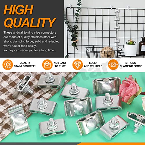 Stainless Steel Gridwall Joining Clip Connectors - 30 Sets, Panel Joining Clips, Wall Clamps for Grid Panels