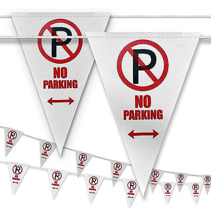 [7''x10''x36ft] No Parking Innovative Printed White Pennant Banner Flag - Greater Coverage and High Visibility - OSHA 500Lb Rated - style: White No parking