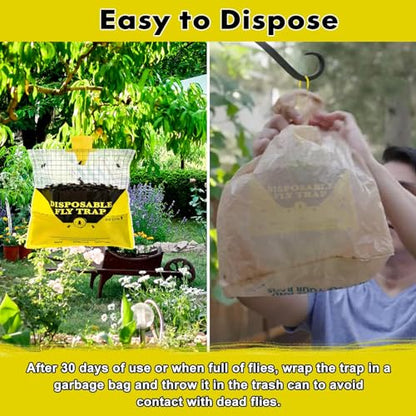 6 Pack Outdoor Fly Trap Bags Hanging - 6 * 30g Bait, Durable, Effective - size: 6 Pack