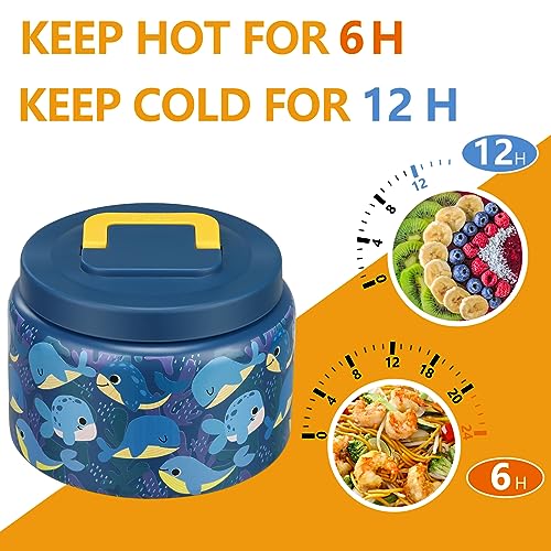PIQUEBAR 8oz Kids Thermo for Hot Food,Small Lunch Thermo Food Container Stainless Steel,Easy Open Wide Mouth Thermo for Hot Cold Food for Preschool Travel - color: Blue Whale