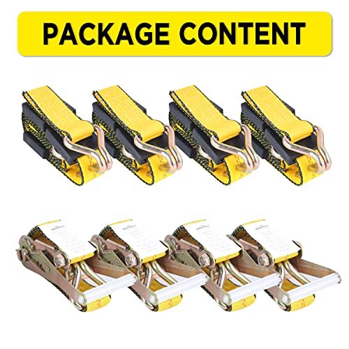 Auto Hauler Straps for Trailer Heavy Duty 2" x 10' Vehicle Tie Down Kit-10,000lb Guaranteed Break Strength-(4) Premium Ratchet Strap with Rubber Blocks Wheel Tie-Downs for Truck, UTV