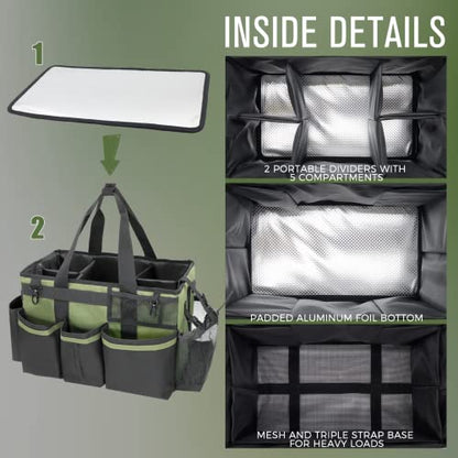 SCAVATA Wearable Cleaning Caddy Organizer with Handle & Shoulder Straps for Housekeepers, Under Sink & Car Cleaning Tool Organizer Bag with 4 Foldable Dividers (Green) - color: Green