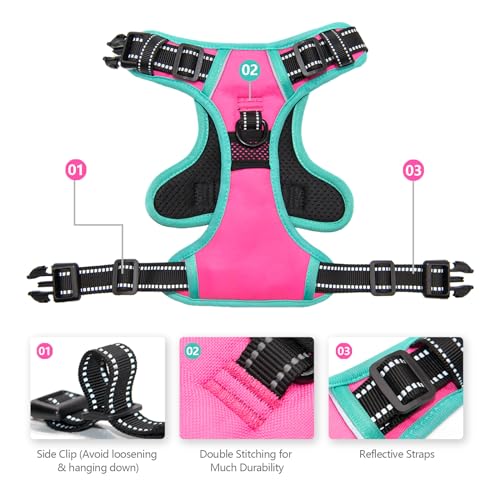 PHOEPET Upgraded No Pull Dog Harness, Reflective Adjustable Vest - color: Pink, size: Small