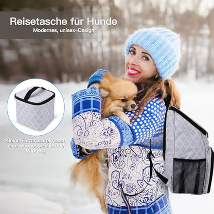 BAGLHER丨Dog Travel Bag, Airline Approved Pet Supplies Backpack, Dog Travel Backpack with 2 Silicone Collapsible Bowls and 2 Food Baskets - color: DLWhite-A