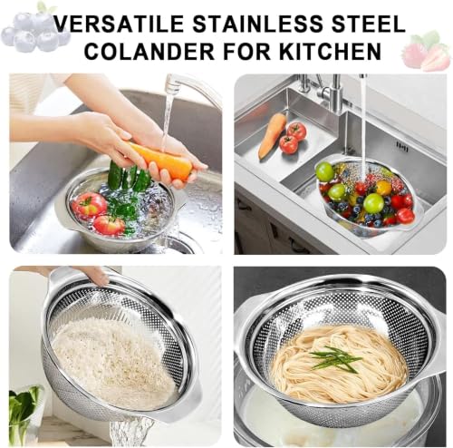 Stainless Steel Colander for Kitchen, 4 QT Rice Strainer, Pasta Strainer - size: 4 QT