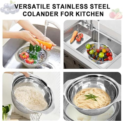 Stainless Steel Colander for Kitchen, 4 QT Rice Strainer, Pasta Strainer - size: 4 QT