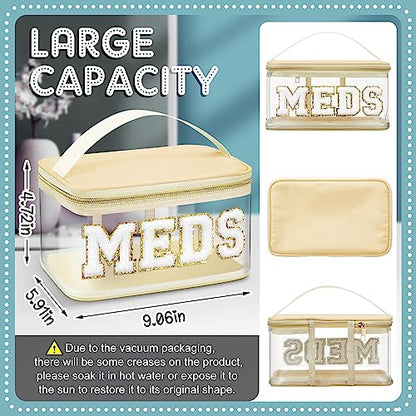 Geetery Chenille Letter Bag, Meds Bag, Large Medication Travel Cases, Nylon Beige Makeup Portable Pouch, Cheerleader Gifts for Women(Beige, Meds) - color: Beige, style: Meds