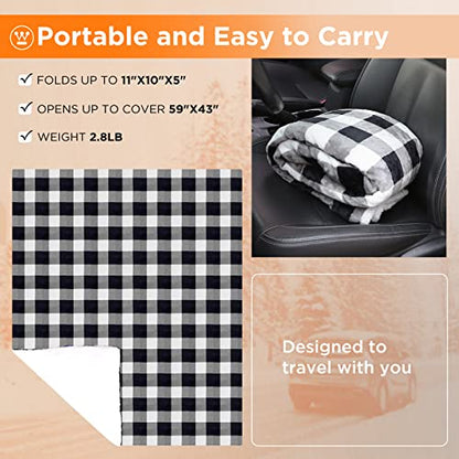 Westinghouse Heated Car Blanket, Grey Buffalo Plaid, 59x43 - color: Grey Buffalo Plaid