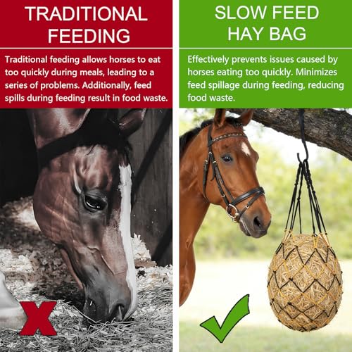 2 Pcs Slow Feed Hay Net for Horses, 34 Inch Hay Bags, Black - size: Black